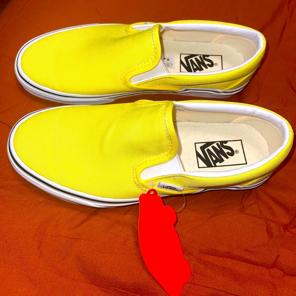 Brand new never worn yellow slip on vans